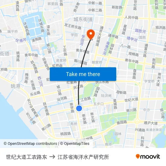 世纪大道工农路东 to 江苏省海洋水产研究所 map
