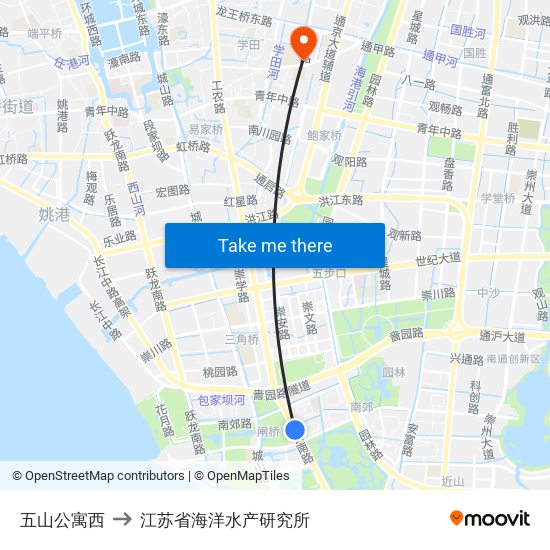 五山公寓西 to 江苏省海洋水产研究所 map