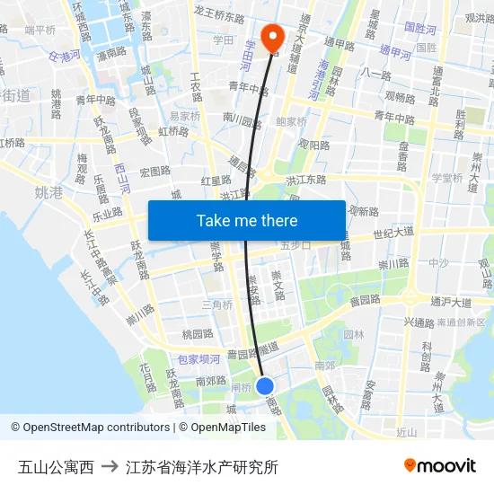 五山公寓西 to 江苏省海洋水产研究所 map