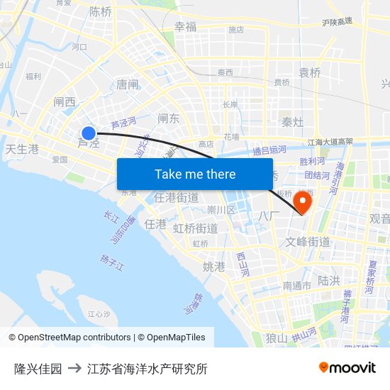 隆兴佳园 to 江苏省海洋水产研究所 map