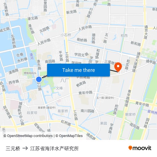 三元桥 to 江苏省海洋水产研究所 map