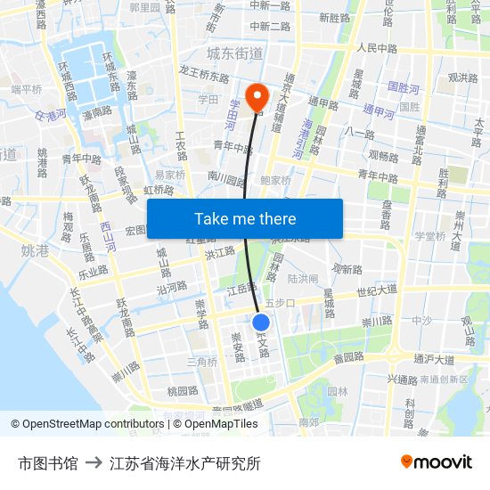 市图书馆 to 江苏省海洋水产研究所 map