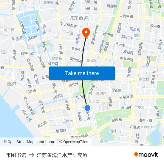 市图书馆 to 江苏省海洋水产研究所 map