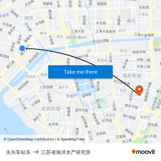 永兴车站东 to 江苏省海洋水产研究所 map