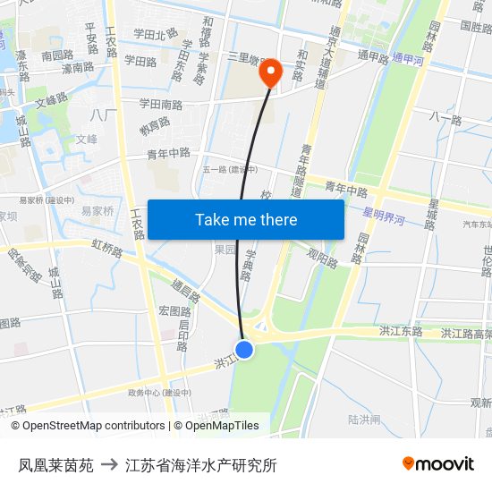 凤凰莱茵苑 to 江苏省海洋水产研究所 map