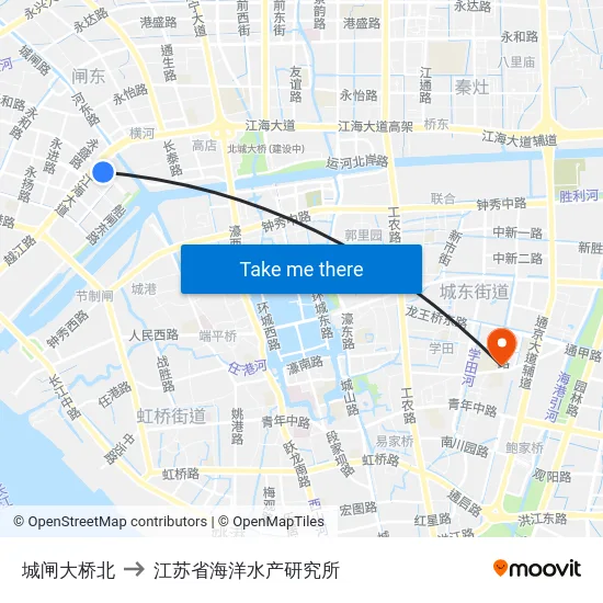 城闸大桥北 to 江苏省海洋水产研究所 map
