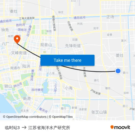 临时站3 to 江苏省海洋水产研究所 map