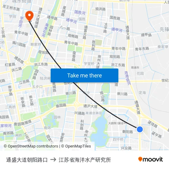通盛大道朝阳路口 to 江苏省海洋水产研究所 map