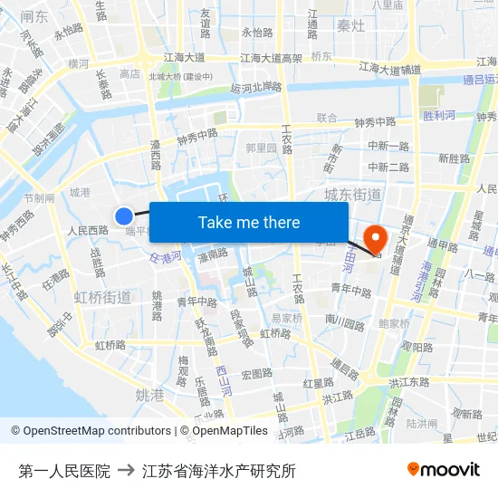 第一人民医院 to 江苏省海洋水产研究所 map