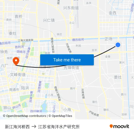 新江海河桥西 to 江苏省海洋水产研究所 map