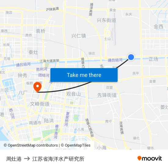 周灶港 to 江苏省海洋水产研究所 map