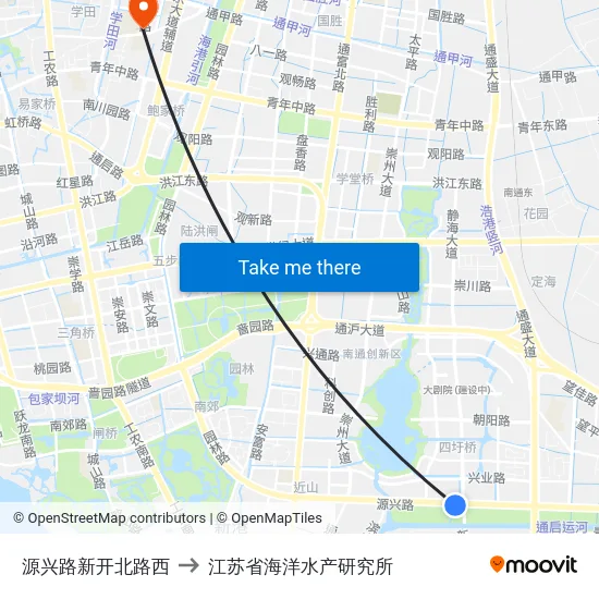 源兴路新开北路西 to 江苏省海洋水产研究所 map