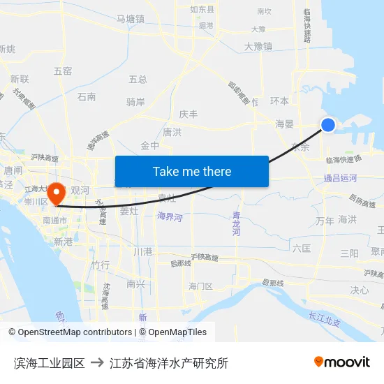 滨海工业园区 to 江苏省海洋水产研究所 map