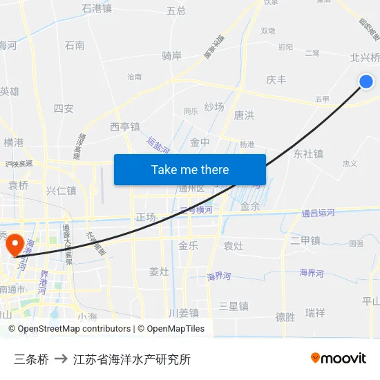 三条桥 to 江苏省海洋水产研究所 map