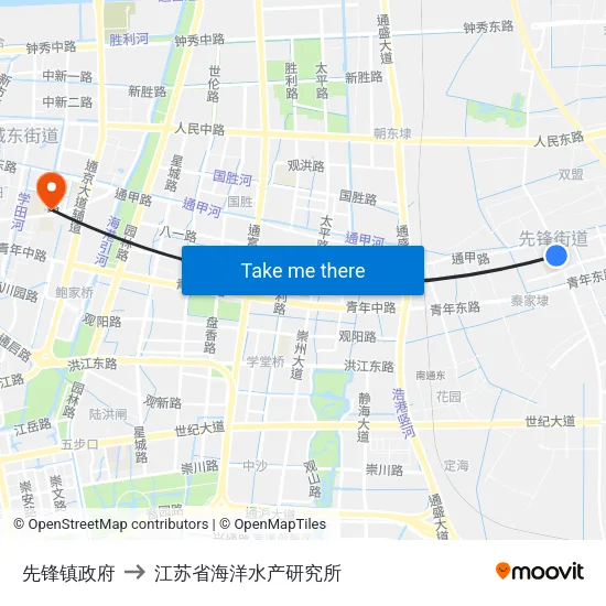先锋镇政府 to 江苏省海洋水产研究所 map