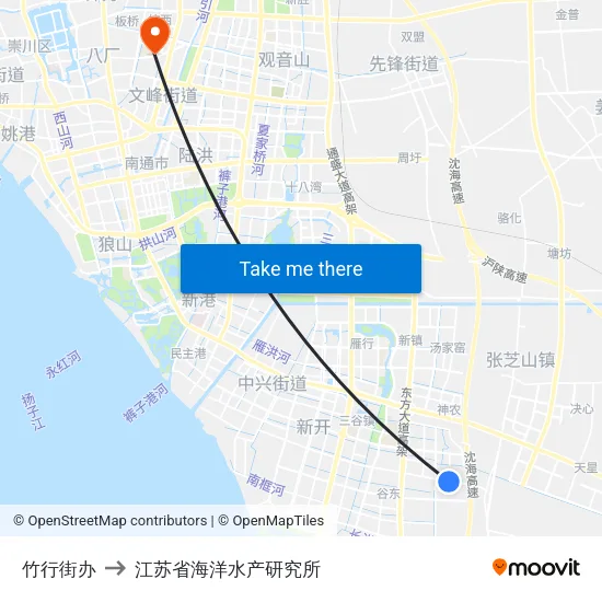 竹行街办 to 江苏省海洋水产研究所 map