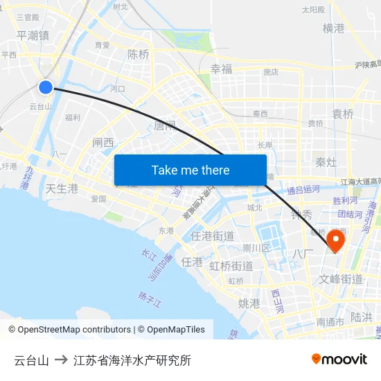 云台山 to 江苏省海洋水产研究所 map