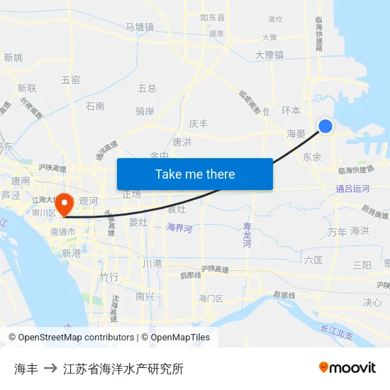 海丰 to 江苏省海洋水产研究所 map