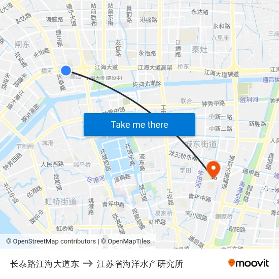 长泰路江海大道东 to 江苏省海洋水产研究所 map