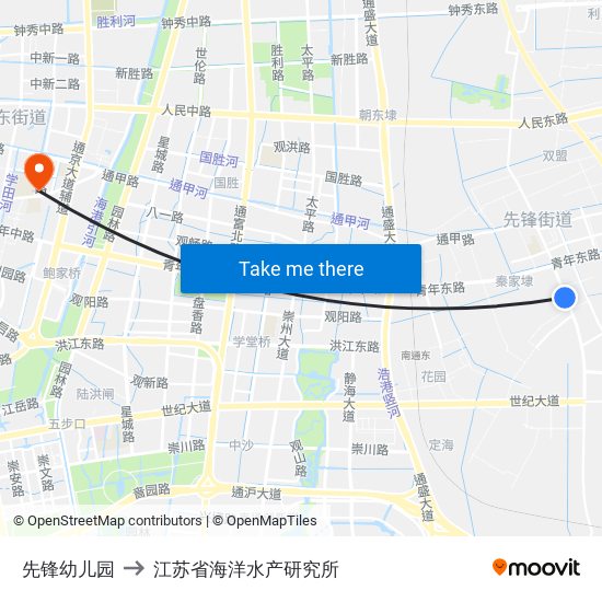 先锋幼儿园 to 江苏省海洋水产研究所 map