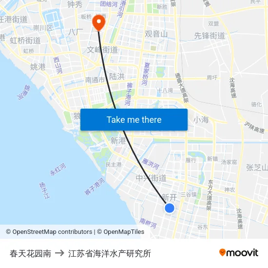 春天花园南 to 江苏省海洋水产研究所 map