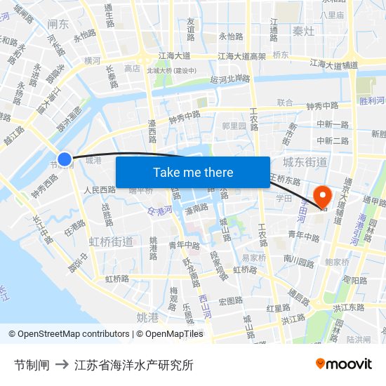 节制闸 to 江苏省海洋水产研究所 map