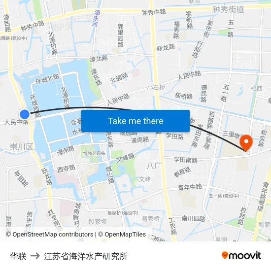 华联 to 江苏省海洋水产研究所 map