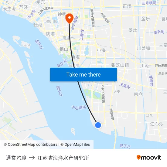 通常汽渡 to 江苏省海洋水产研究所 map