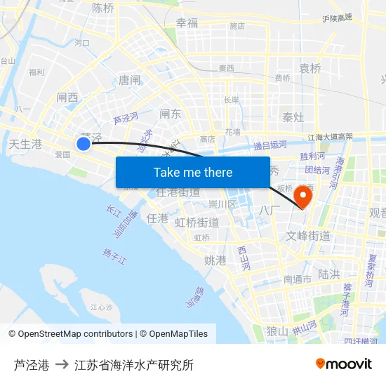 芦泾港 to 江苏省海洋水产研究所 map