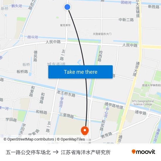 五一路公交停车场北 to 江苏省海洋水产研究所 map