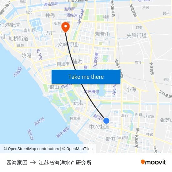 四海家园 to 江苏省海洋水产研究所 map