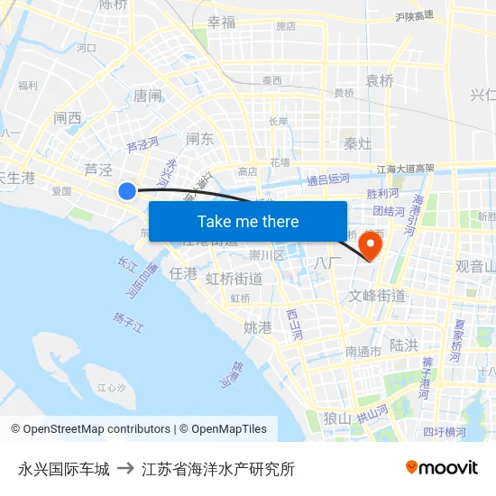 永兴国际车城 to 江苏省海洋水产研究所 map