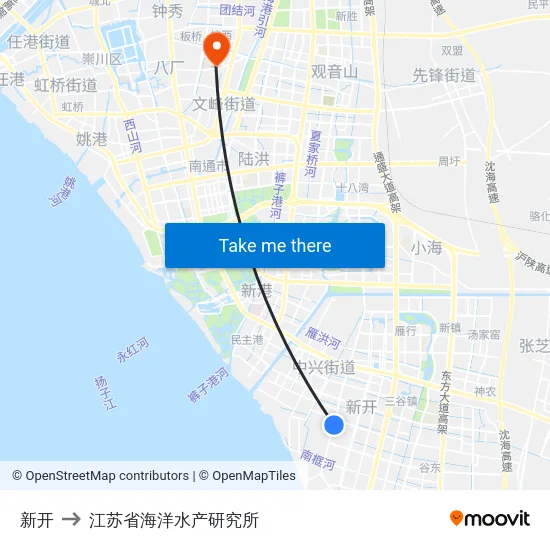 新开 to 江苏省海洋水产研究所 map