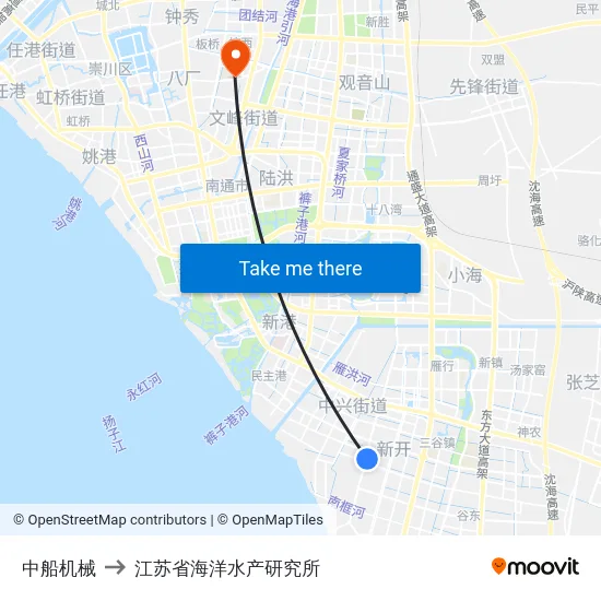 中船机械 to 江苏省海洋水产研究所 map