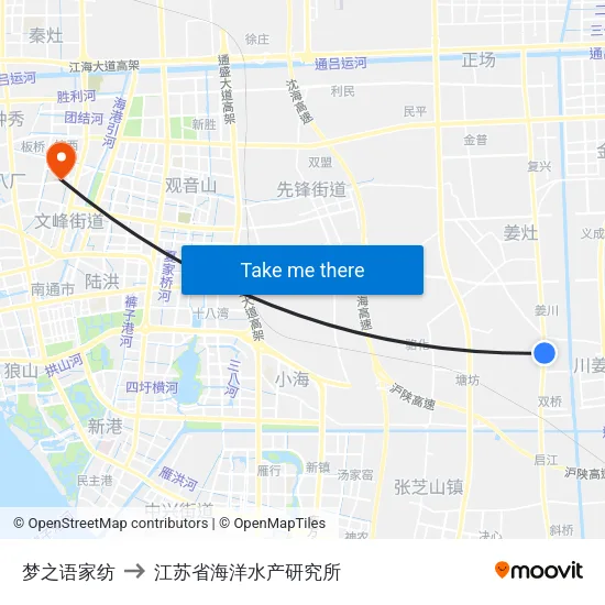梦之语家纺 to 江苏省海洋水产研究所 map