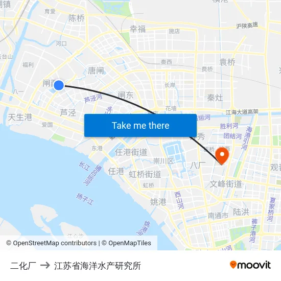 二化厂 to 江苏省海洋水产研究所 map
