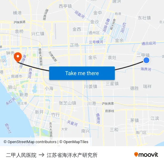 二甲人民医院 to 江苏省海洋水产研究所 map