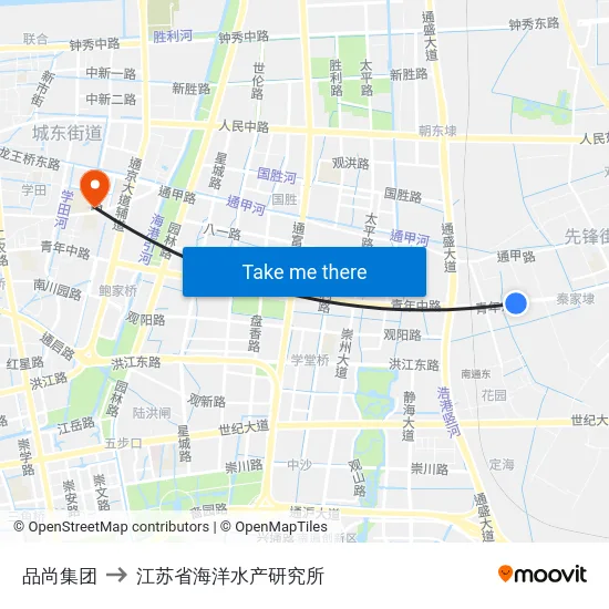 品尚集团 to 江苏省海洋水产研究所 map