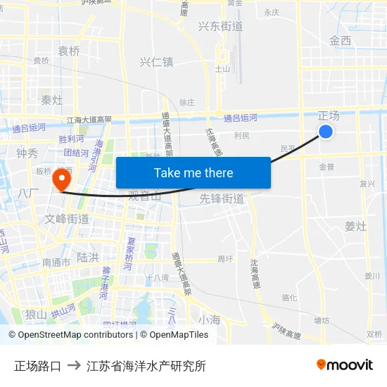 正场路口 to 江苏省海洋水产研究所 map