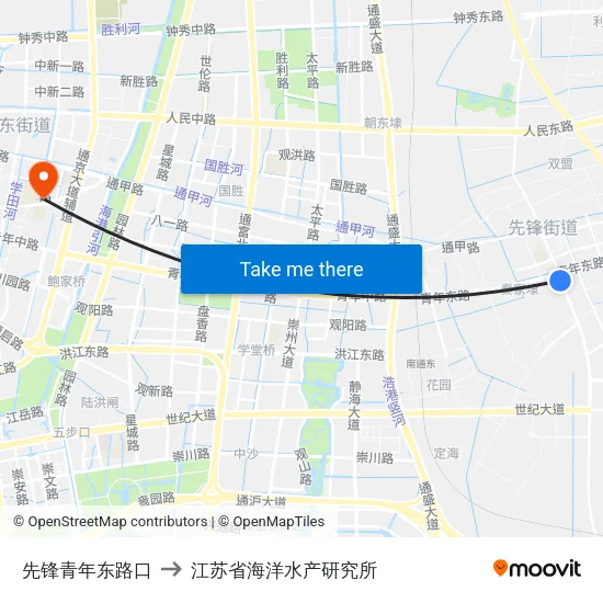 先锋青年东路口 to 江苏省海洋水产研究所 map