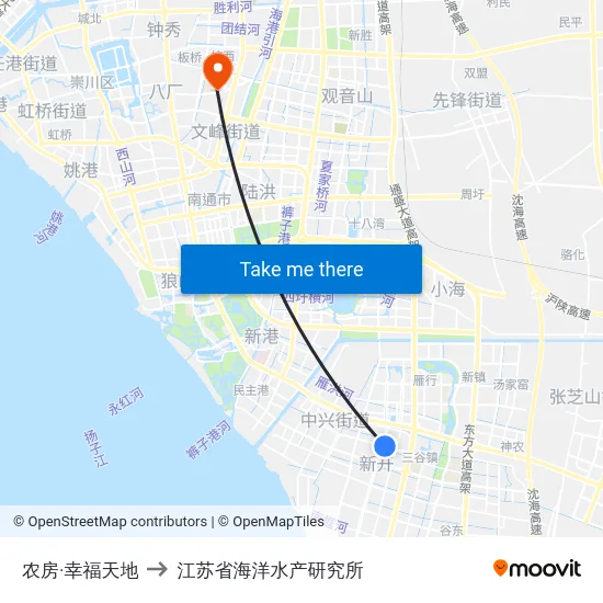 农房·幸福天地 to 江苏省海洋水产研究所 map