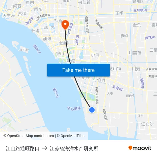 江山路通旺路口 to 江苏省海洋水产研究所 map