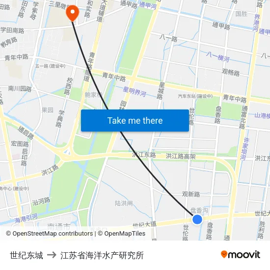 世纪东城 to 江苏省海洋水产研究所 map