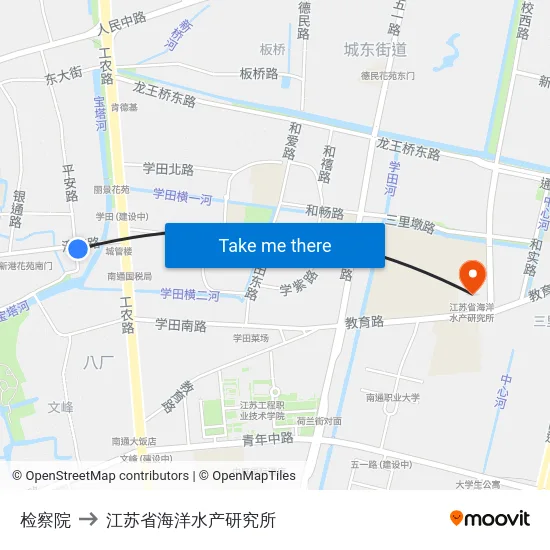 检察院 to 江苏省海洋水产研究所 map