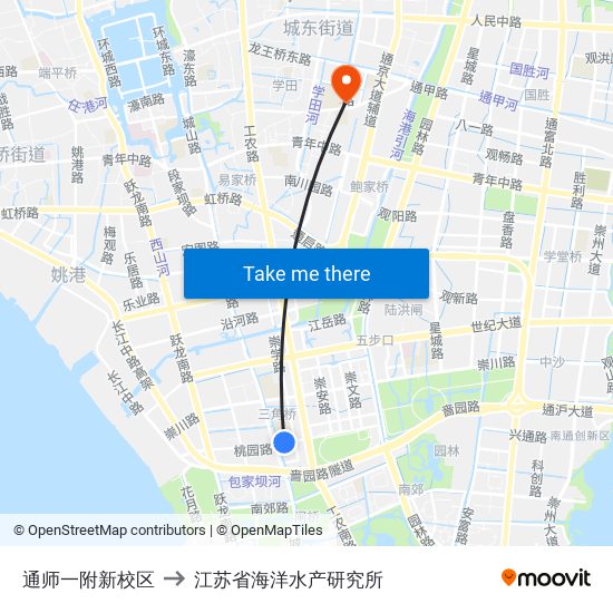 通师一附新校区 to 江苏省海洋水产研究所 map