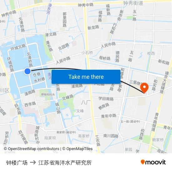 钟楼广场 to 江苏省海洋水产研究所 map