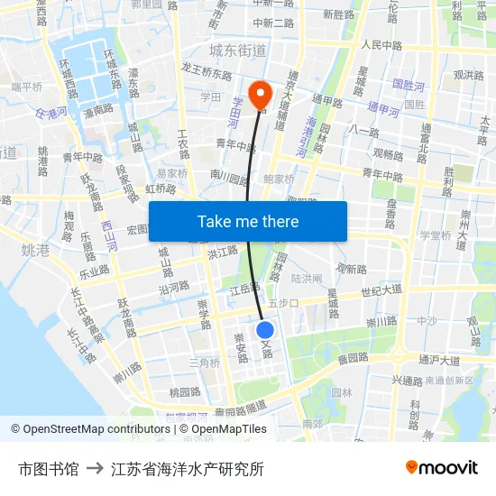 市图书馆 to 江苏省海洋水产研究所 map