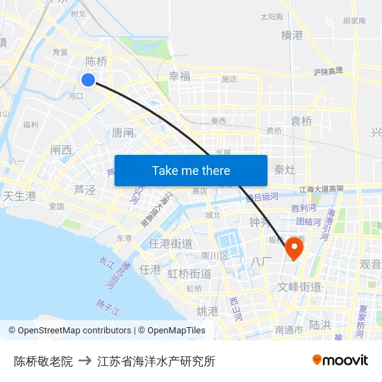 陈桥敬老院 to 江苏省海洋水产研究所 map