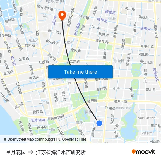 星月花园 to 江苏省海洋水产研究所 map