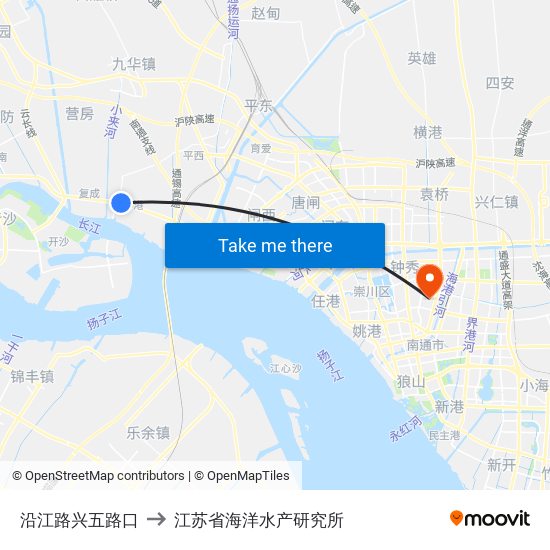 沿江路兴五路口 to 江苏省海洋水产研究所 map